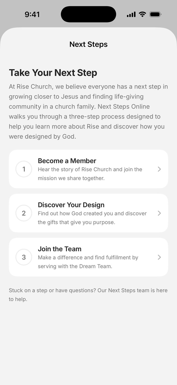 Next Steps in the Rise Church app